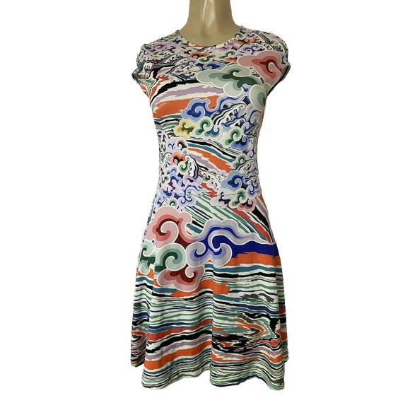 Mary Katrantzou Rainbow Cloud Dress Fit Flare Cap Sleeve Multi color S - Picture 1 of 10